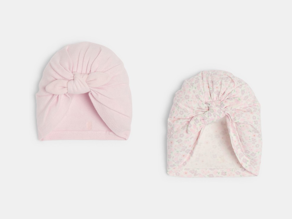 Bonnet turban rose bébé fille (lot de 2) 1