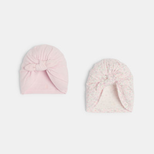 Bonnet turban rose bébé fille (lot de 2)