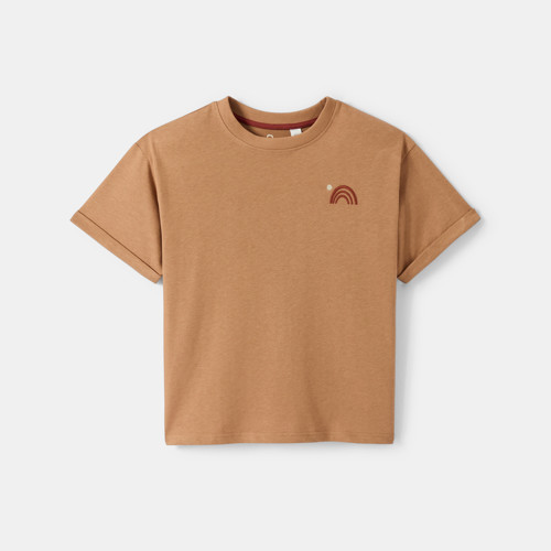 T-shirt Brodé Marron Garçon - Marron Châtaigne - 4A - OKAIDI