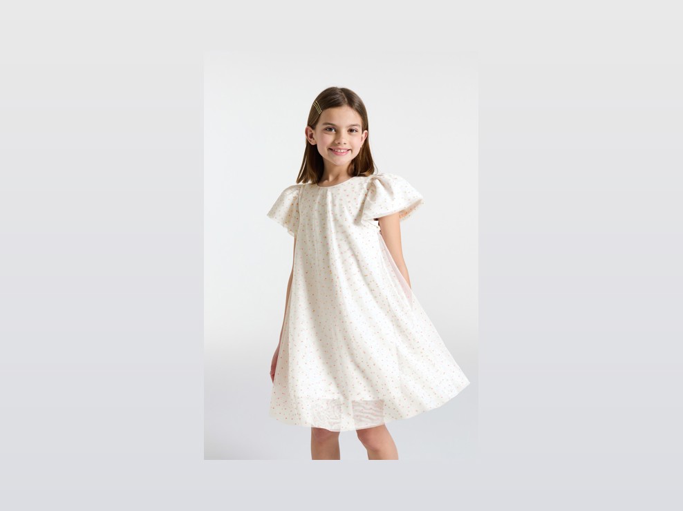 Robe blanche imprimée pois fille 1