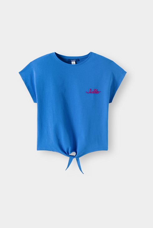 T-shirt noué bleu fille 1
