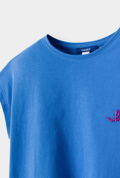 T-shirt noué bleu fille 2