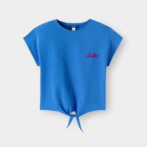 T-shirt Noué Bleu Fille - Bleu Pacifique - 8A - OKAIDI