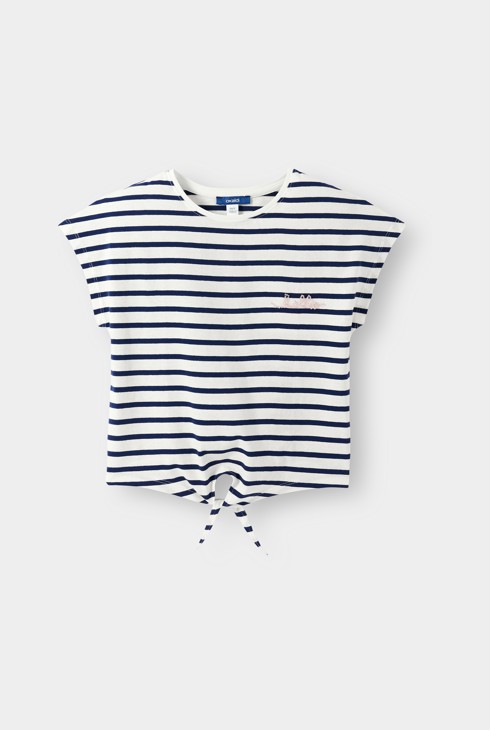 T-shirt à noeud rayé blanc fille 2