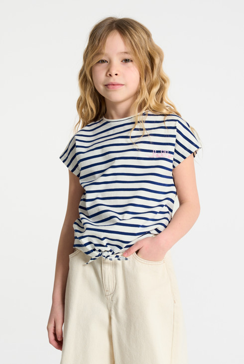 T-shirt à noeud rayé blanc fille 1