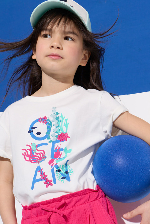 T-shirt océan blanc fille 1