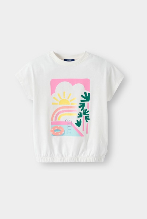 T-shirt blanc écru à motif fille 2