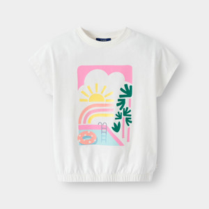 T-shirt blanc écru à motif fille