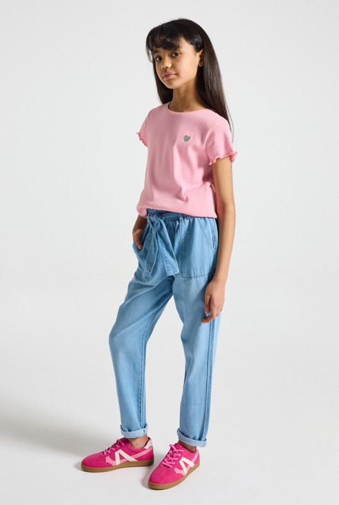 T-Shirt gerippt rosa Mädchen 1