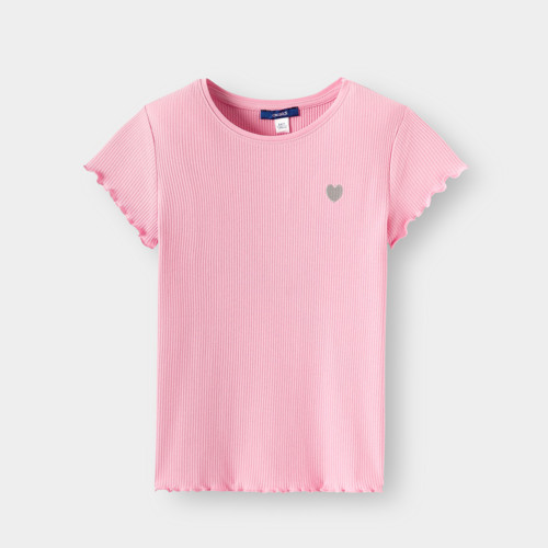 T-shirt Maille Côtelée Rose Fille - Rose Malabar - 5A - OKAIDI