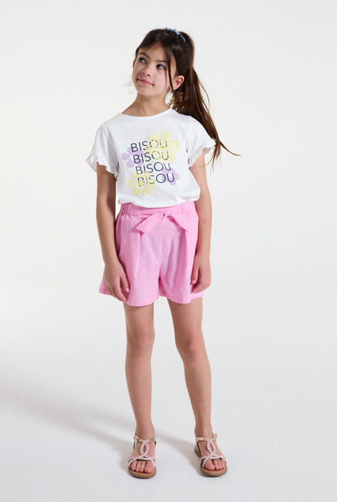 Girl's pink short-sleeve T-shirt with slogan 1