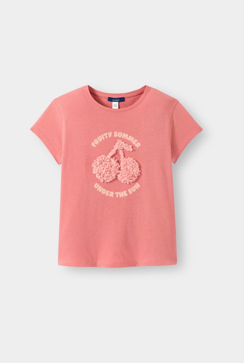 Camiseta cerezas rosa niña 2