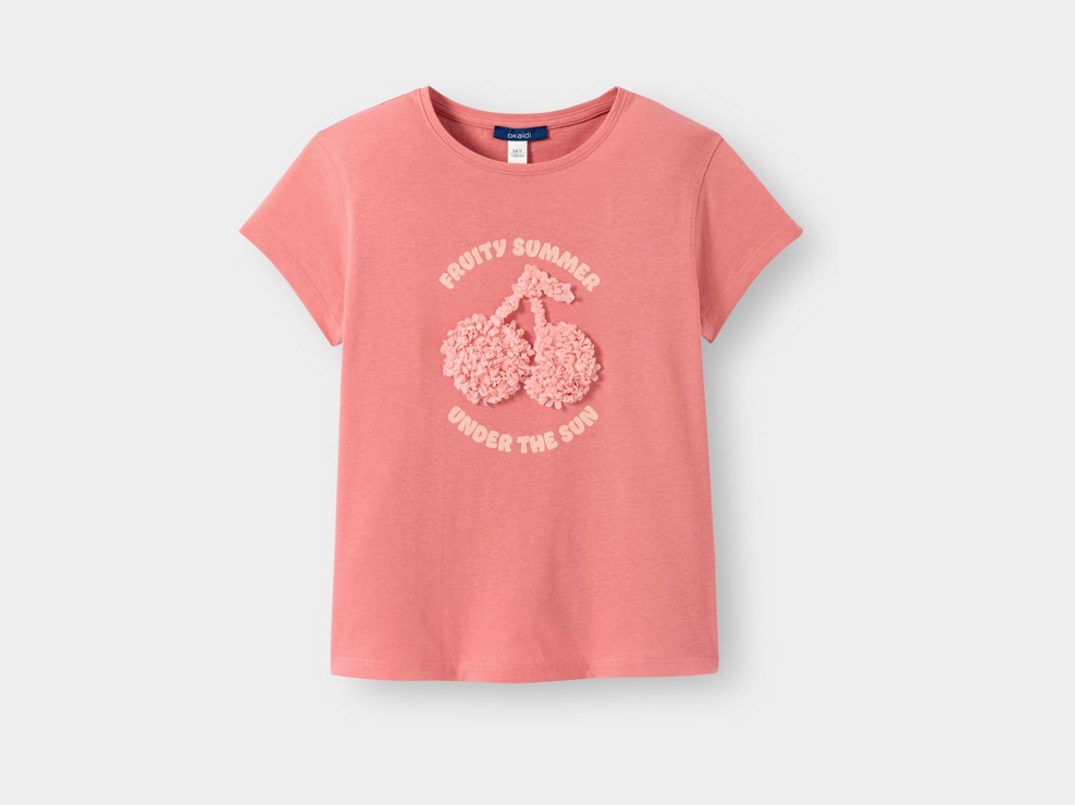 T-shirt cerises rose fille 2