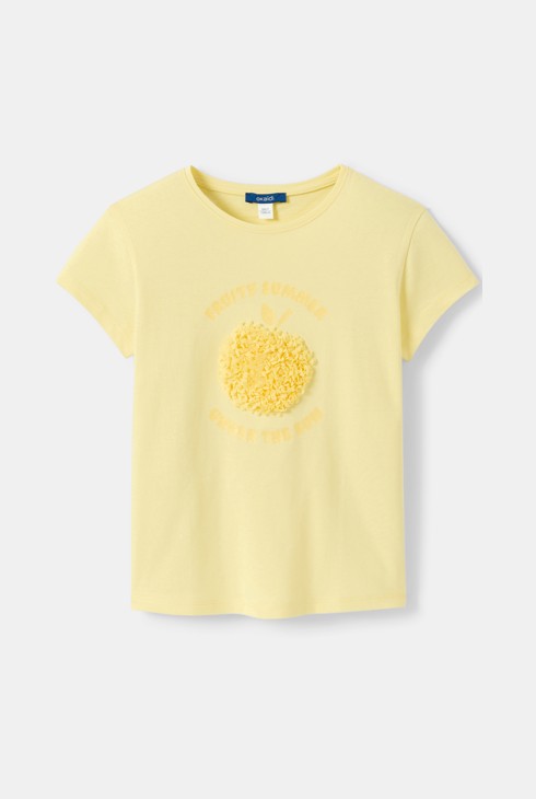 Geel T-shirt met fruitmotiefje voor meisjes 1