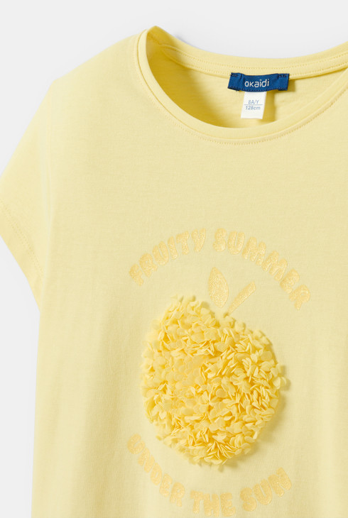 Geel T-shirt met fruitmotiefje voor meisjes 2