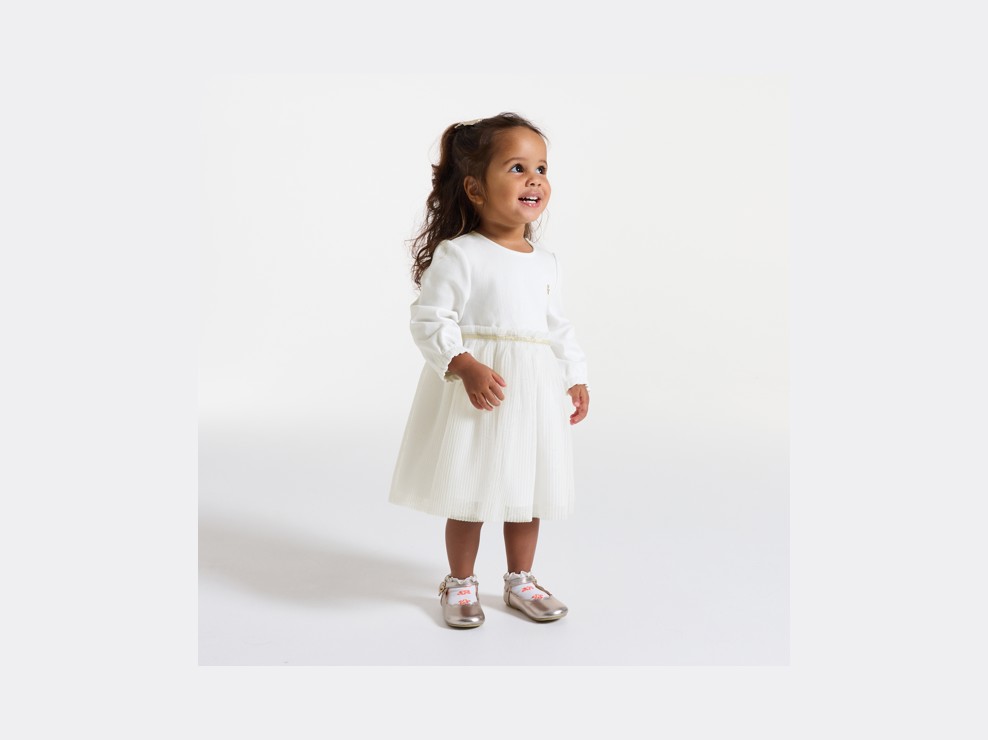 Schickes Kleid Materialmix weiß Kleinkind Mädchen 1