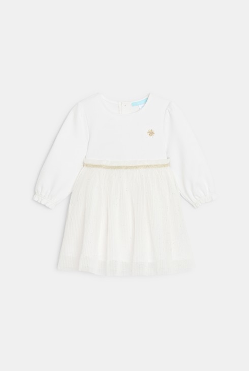 Schickes Kleid Materialmix weiß Kleinkind Mädchen 2