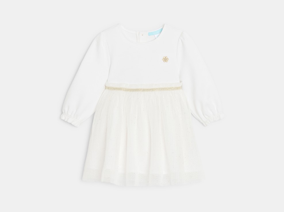 Schickes Kleid Materialmix weiß Kleinkind Mädchen 2