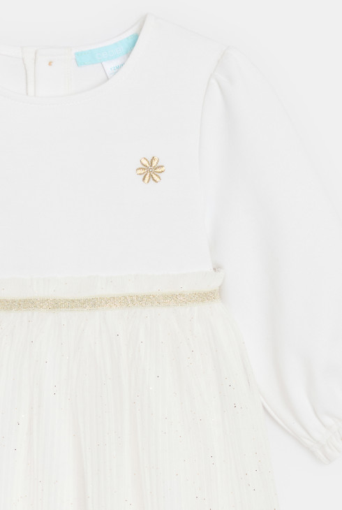 Robe chic bi-matière blanche bébé fille