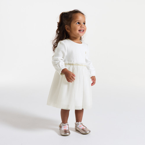 Robe Chic Bi-matière Blanche Bébé Fille - Blanc - 4A - OBAIBI