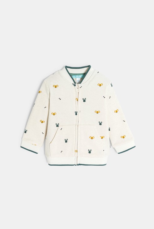 Felpa college con zip beige con motivo animalier per neonato 1