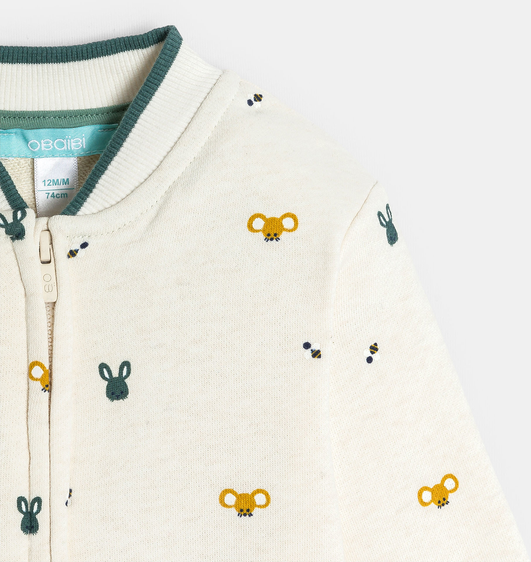 Felpa college con zip beige con motivo animalier per neonato 2