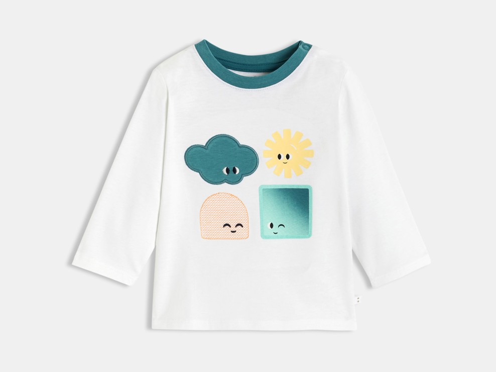 Camiseta blanca manga larga con motivo bebé niño 1