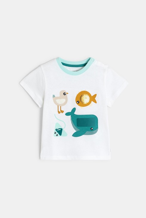 T-shirt blanc manches courtes à motif animalier bébé garçon 1