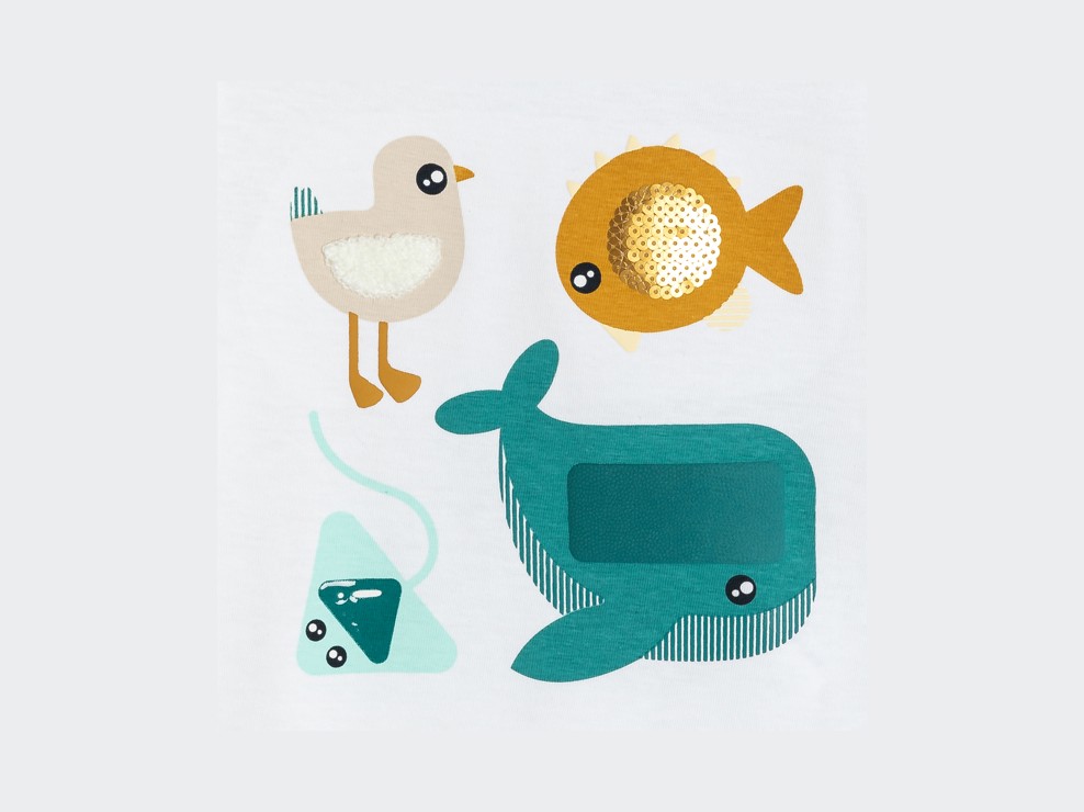 Samarreta blanca de màniga curta amb estampat animal bebè nen 2