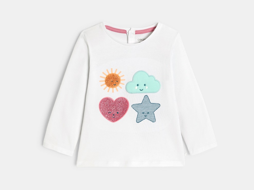 Wit T-shirt met lange mouwen en motief voor babymeisjes 1