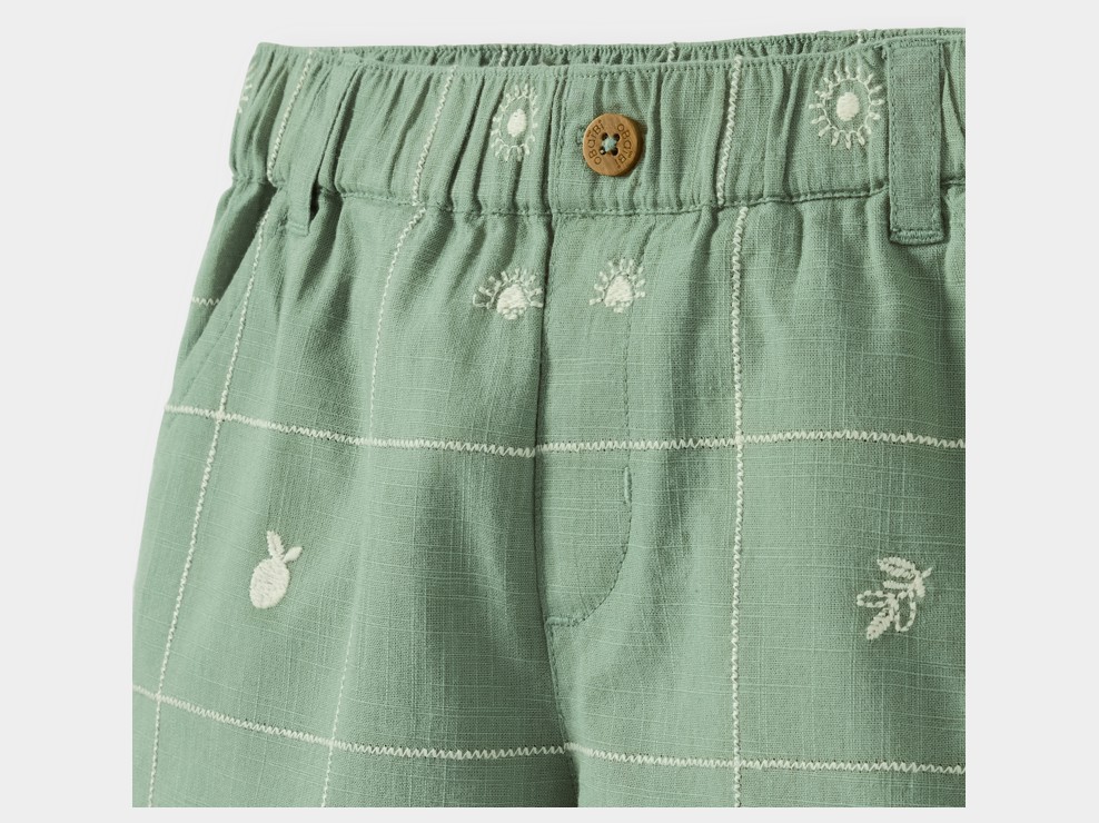 Short coton fantaisie brodé vert bébé garçon 2