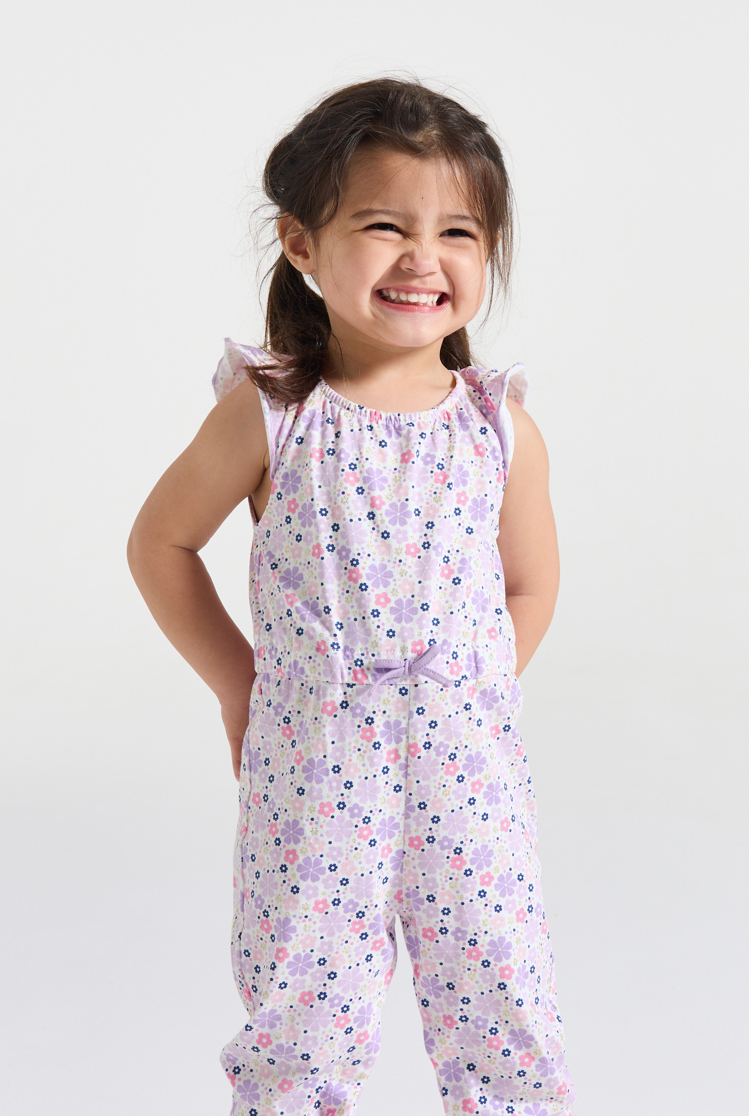 Combi longue fleurie rose bébé fille - Imprimé rose