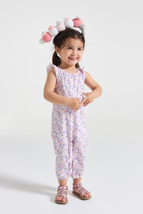 Langer rosa Overall mit Blumen Kleinkind Mädchen 1