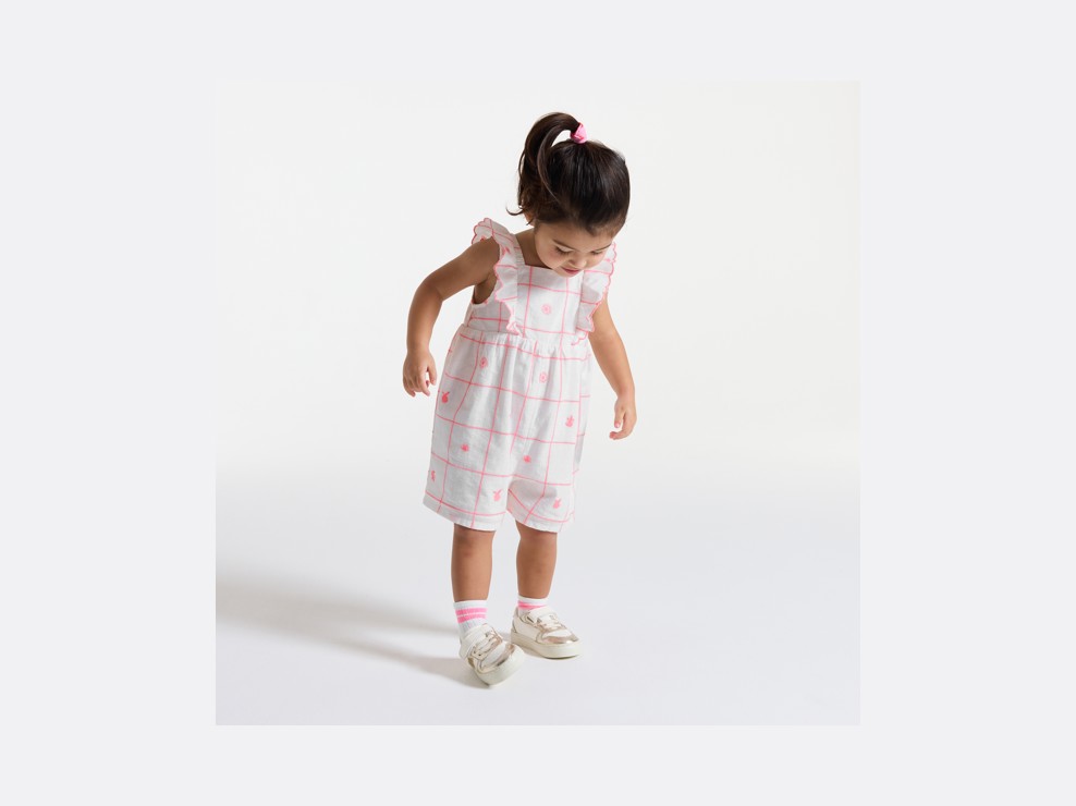 Combinaison beige à rayure bébé fille 1