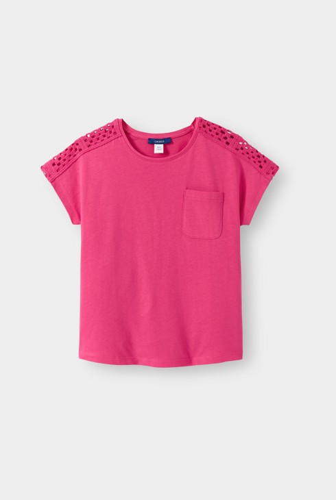 T-shirt dentelle rose fille 1
