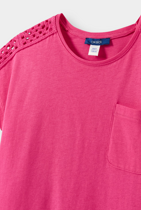 T-shirt dentelle rose fille 2