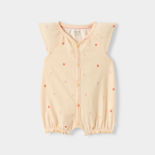 Barboteuse Rayée Fleurie Bébé Fille Jaune - Rayures Rose - 12M - OBAIBI