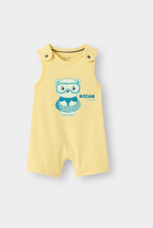 Combinaison jaune imprimée ourson bébé 1
