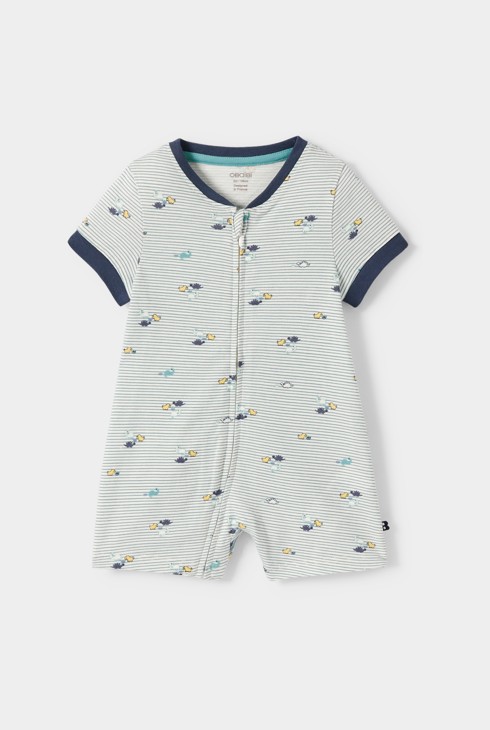 Combi courte rayée dinosaures bébé garçon bleue 1