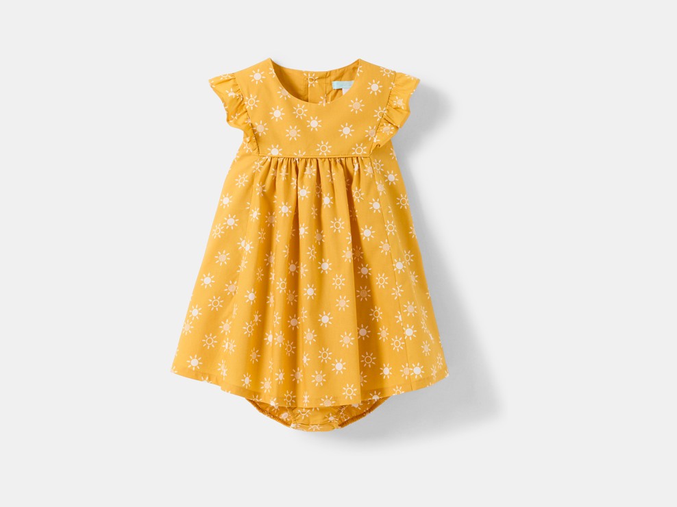 Gele jurk met zonmotiefje voor babymeisjes 1