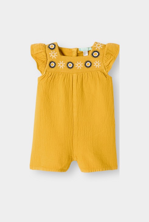 Combi courte gaze de coton jaune bébé fille 2