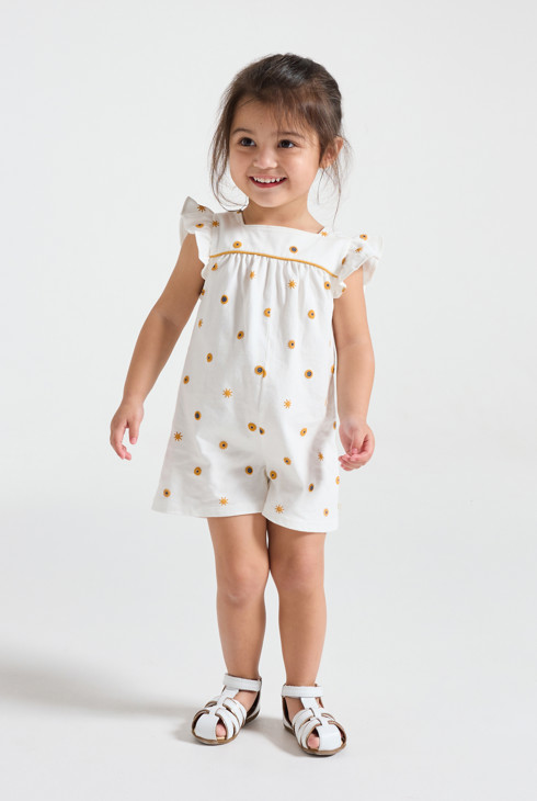 Combi courte brodée blanche bébé fille 1