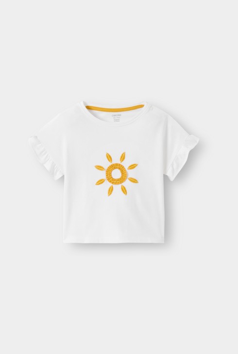 T-shirt blanc motif soleil bébé fille 1