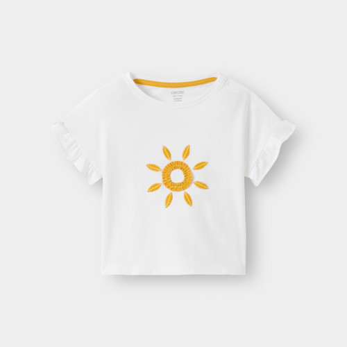 T-shirt Blanc Motif Soleil Bébé Fille - Blanc Meringue - 18M - OBAIBI