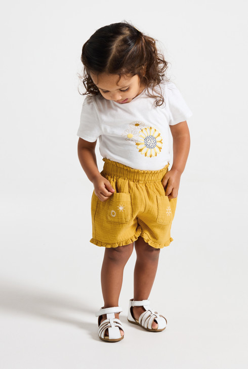 Short gaze de coton jaune bébé fille 1