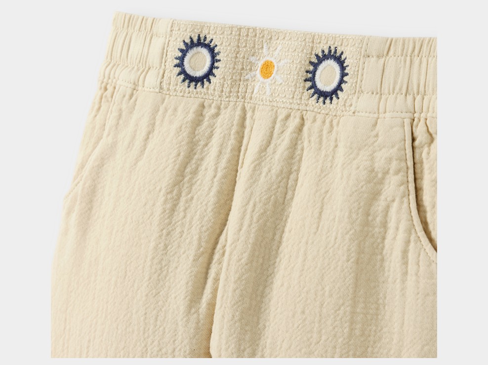 Pantaloni in garza di cotone beige neonata 2