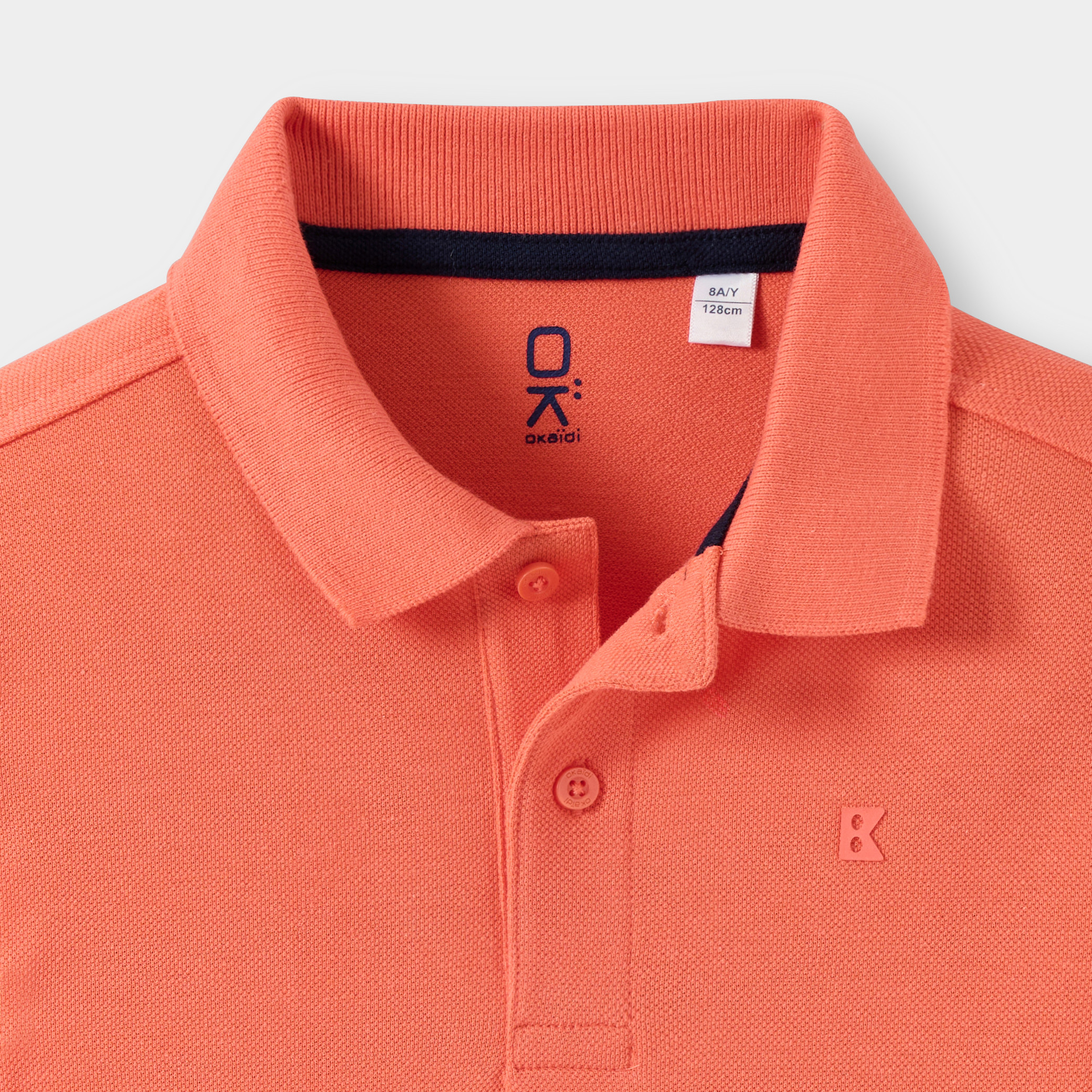 Polo coton piqué blanc garçon - Orange paprika