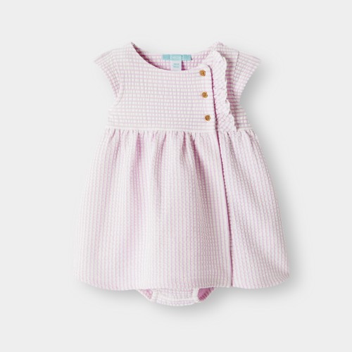 Robe Seersucker Vichy Rose Bébé Fille - Rayures Violet - 1M - OBAIBI