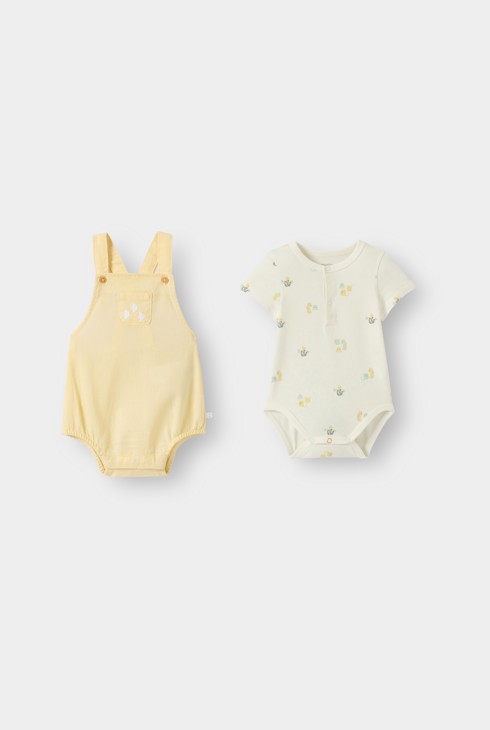 Barboteuse jaune et body à motif bébé fille 1