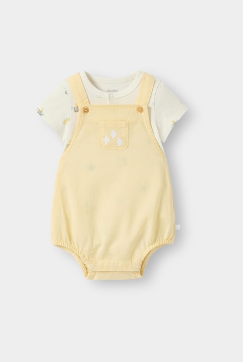 Barboteuse jaune et body à motif bébé fille 2